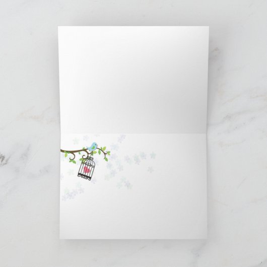 Blauwe vogel, vogelkooi bedankkaart (Binnen)