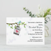 Blauwe vogel, vogelkooi, Shower Invitation Kaart (Staand voorkant)