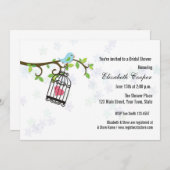 Blauwe vogel, vogelkooi, Shower Invitation Kaart (Voorkant / Achterkant)