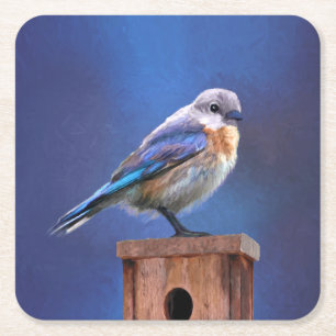 Blauwe Vogel (Vrouwelijk) Schilderij - Originele V Kartonnen Onderzetters