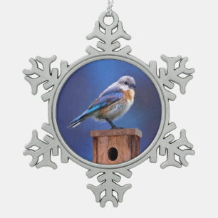 Blauwe Vogel (Vrouwelijk) Schilderij - Originele V Tin Sneeuwvlok Ornament