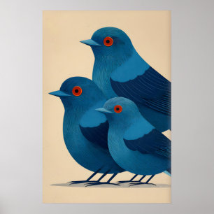 Blauwe Vogel Wand Kunstprint - Minimalistische Tri Poster