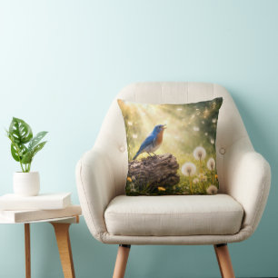 Blauwe Vogel Zingt in Zonneschijn Kussen