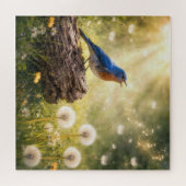 Blauwe Vogel Zingt in Zonneschijn Legpuzzel (Horizontaal)
