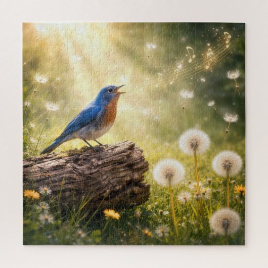 Blauwe Vogel Zingt in Zonneschijn Legpuzzel (Verticaal)