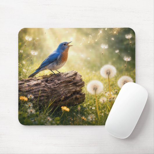 Blauwe Vogel Zingt in Zonneschijn Muismat (Met muis)