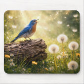 Blauwe Vogel Zingt in Zonneschijn Muismat (Voorkant)