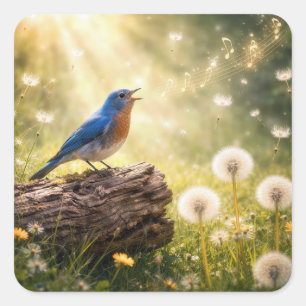 Blauwe Vogel Zingt in Zonneschijn Vierkante Sticker