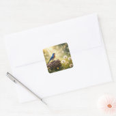 Blauwe Vogel Zingt in Zonneschijn Vierkante Sticker (Envelop)