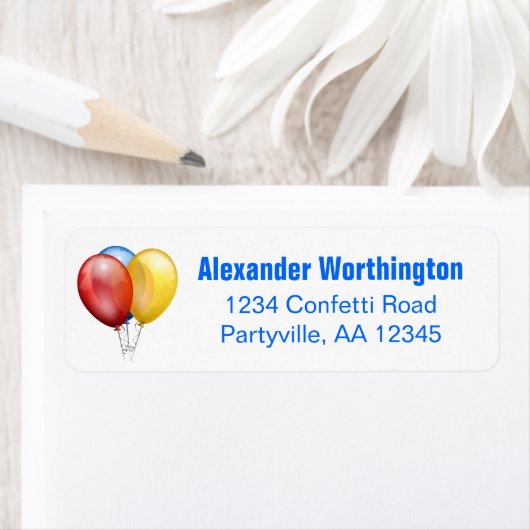 Blauwe vogelballonnen Adres Etiket (Insitu)