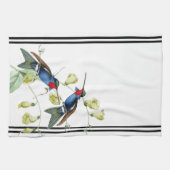 Blauwe vogeldieren bloemen keukenhanddoek (Horizontaal)
