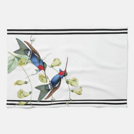 Blauwe vogeldieren bloemen keukenhanddoek (Horizontaal)