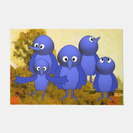 Blauwe vogelfamilie deurmat