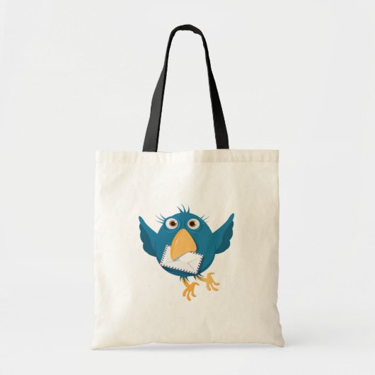 Blauwe vogelhouder met envelop tote bag (Voorkant)