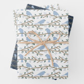 Blauwe vogelkaarten inpakpapier vel (In situ)