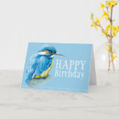 Blauwe vogelkoningvis met schilderende verjaardags kaart (Gele Bloem)