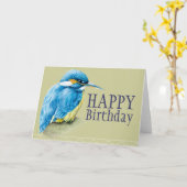 Blauwe vogelkoningvis met schilderende verjaardags kaart (Gele Bloem)
