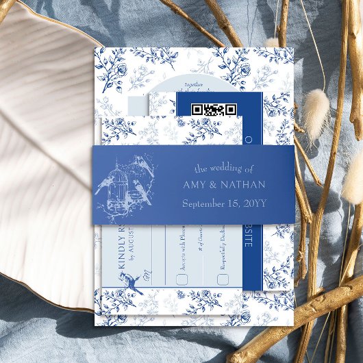 Blauwe Vogelkooi Bruiloft Uitnodigingen Wikkel