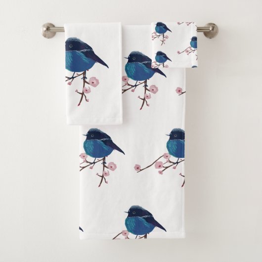 Blauwe vogelkunst bad handdoek (Insitu)