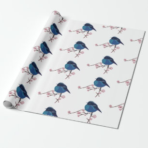 Blauwe vogelkunst cadeaupapier