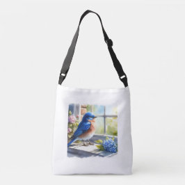 blauwe vogellente crossbody tas