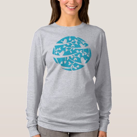 Blauwe vogelmouwen t-shirt (Voorkant)
