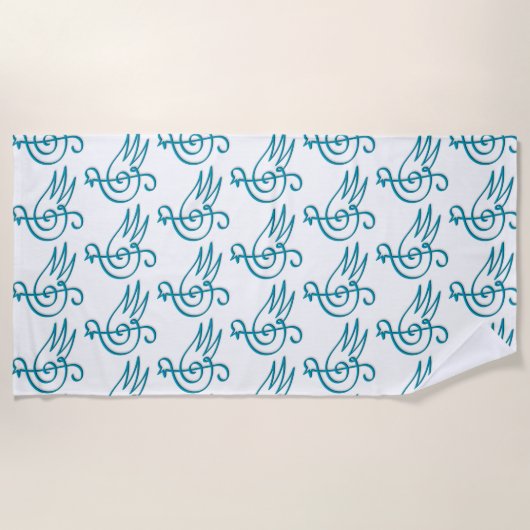 Blauwe vogelmuziek strandlaken (Voorkant)