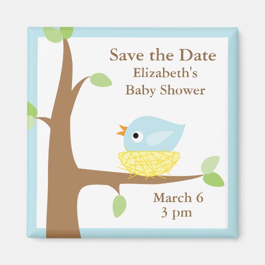 Blauwe vogelnestBaby shower Magneet (Voorkant)