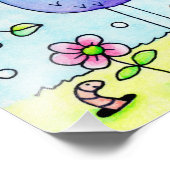 Blauwe vogelpest en bloemen foto afdruk (Hoek)