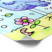 Blauwe vogelpest en bloemen poster (Hoek)