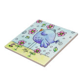 Blauwe vogelpest en bloemen tegeltje (Zijkant)