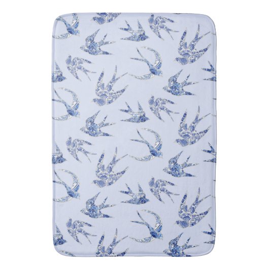 Blauwe vogelpest White  Chinoiserie Badmat (Voorkant Verticaal)