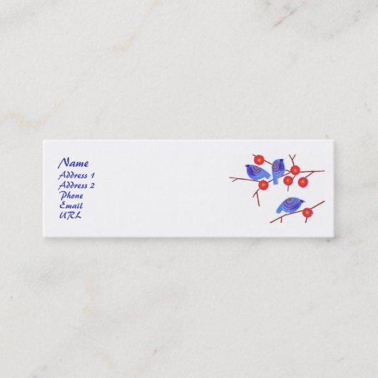 Blauwe vogelprofielkaart mini visitekaartje (Voorkant)