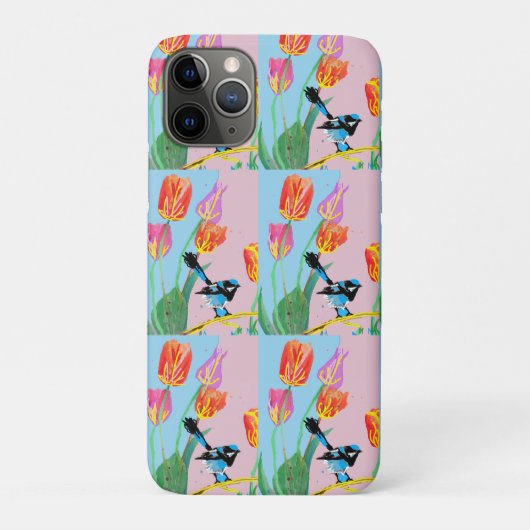 Blauwe vogelroze en blauwe bloemen Case-Mate iPhone case (Achterkant)