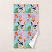 Blauwe vogelroze en blauwe bloemen handdoekset bad handdoek (Handdoek)