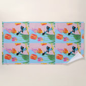 Blauwe vogelroze en blauwe bloemen strandlaken (Voorkant)