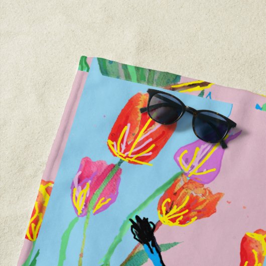 Blauwe vogelroze en blauwe bloemen strandlaken (In situ)