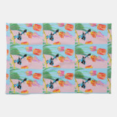 Blauwe vogelroze en blauwe bloemen theedoek (Horizontaal)