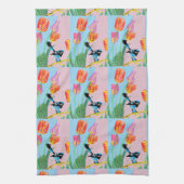 Blauwe vogelroze en blauwe bloemen theedoek (Verticaal)