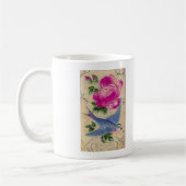 Blauwe vogelroze koffiemok (Links)