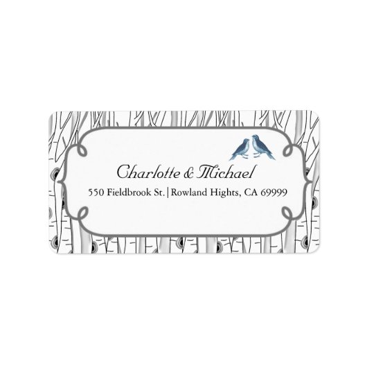  Blauwe Vogels Berken Bruiloft of Generiek Etiket (Voorkant)