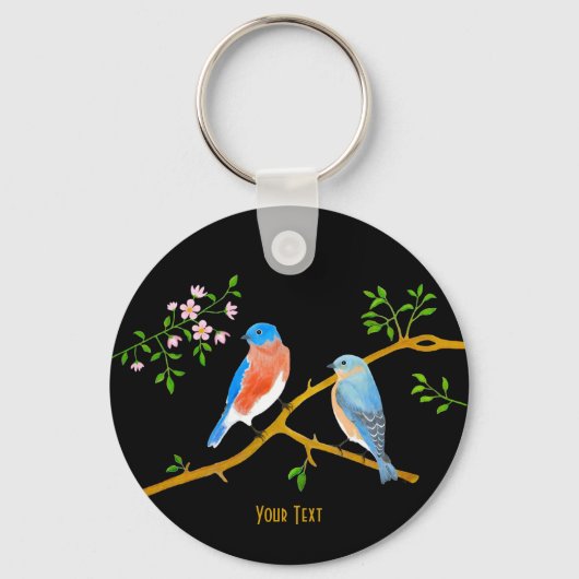 Blauwe Vogels Black Metal Sleutelhanger (Voorkant)
