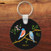 Blauwe Vogels Black Metal Sleutelhanger (Voorkant)