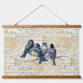 Blauwe vogels  blad Muziektapijtschafting Hangend Wandkleed (Voorkant)