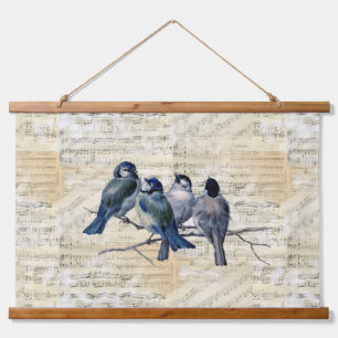 Blauwe vogels  blad Muziektapijtschafting Hangend Wandkleed