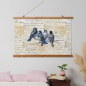 Blauwe vogels  blad Muziektapijtschafting Hangend Wandkleed (Slaapkamer)