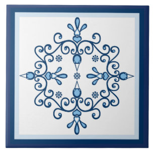 Blauwe vogels blauw en witte vogels op wit tegeltje