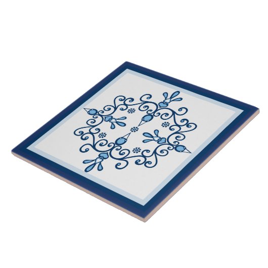 Blauwe vogels blauw en witte vogels op wit tegeltje (Zijkant)