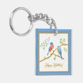 Blauwe vogels Blauwe Frame Sleutelhanger (Voorkant Links)
