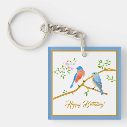 Blauwe vogels Blauwe Frame Sleutelhanger (Voorkant)